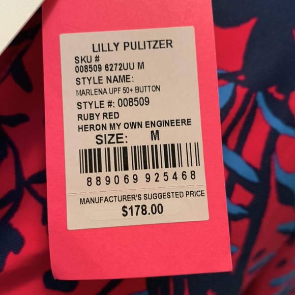 Lilly Pulitzer Chillylilly Marlena Button Down Top Ruby Red Heron My Own Sz: Med - Picture 10 of 11